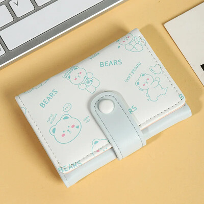 Mini portofel drăguț pentru femei, ursuleț din piele PU, suport pentru carduri de credit, portofele, geantă de bani pentru femeie, husă pentru monede, cu trei ori, valet scurt de desene animate