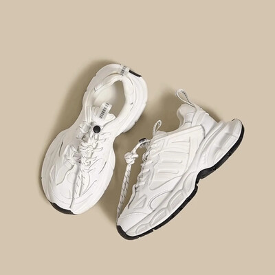 Talpă groasă cu vârf rotund și pantofi pentru tată cu tăietură superficială, cu suprafață de plasă adăugată pentru pantofi sport confortabili, respirabili, ușoare