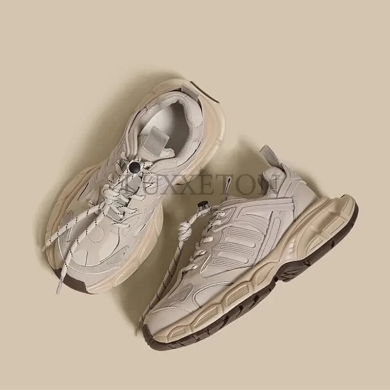 Talpă groasă cu vârf rotund și pantofi pentru tată cu tăietură superficială, cu suprafață de plasă adăugată pentru pantofi sport confortabili, respirabili, ușoare