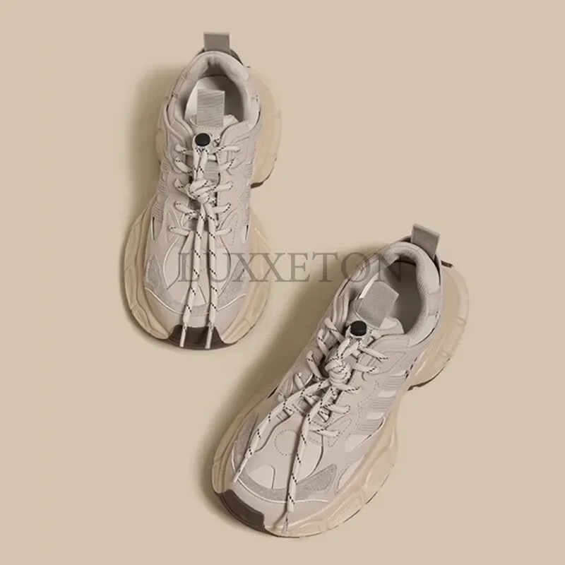 Talpă groasă cu vârf rotund și pantofi pentru tată cu tăietură superficială, cu suprafață de plasă adăugată pentru pantofi sport confortabili, respirabili, ușoare