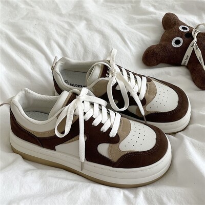 2024. Nove kožne ženske crno-bijele ležerne ženske vulkanizirane tenisice Kožne sportske cipele za hodanje i trčanje na ravnim platformama