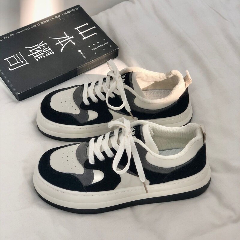 2024. Nove kožne ženske crno-bijele ležerne ženske vulkanizirane tenisice Kožne sportske cipele za hodanje i trčanje na ravnim platformama