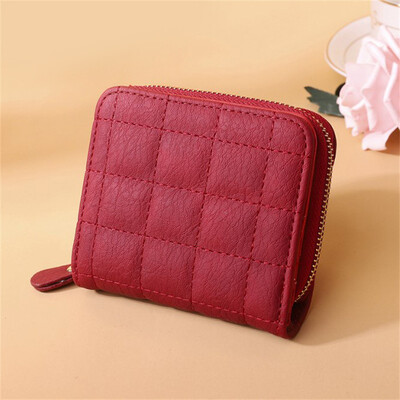 Jauni sieviešu īsie maki PU ādas sieviešu rūtainie maki karšu turētājs Maks Mode Sieviešu mazs rāvējslēdzēja maks ar monētu maku