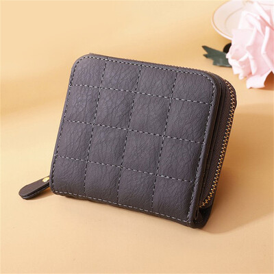 Jauni sieviešu īsie maki PU ādas sieviešu rūtainie maki karšu turētājs Maks Mode Sieviešu mazs rāvējslēdzēja maks ar monētu maku