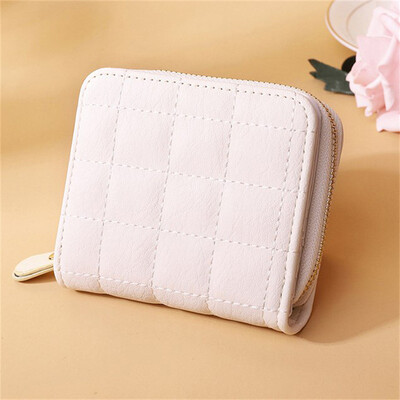 Jauni sieviešu īsie maki PU ādas sieviešu rūtainie maki karšu turētājs Maks Mode Sieviešu mazs rāvējslēdzēja maks ar monētu maku