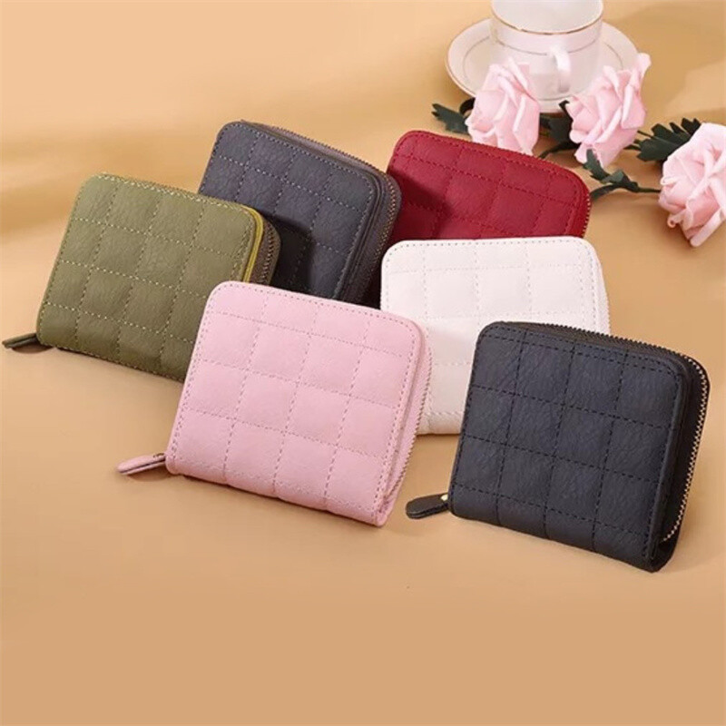 Jauni sieviešu īsie maki PU ādas sieviešu rūtainie maki karšu turētājs Maks Mode Sieviešu mazs rāvējslēdzēja maks ar monētu maku