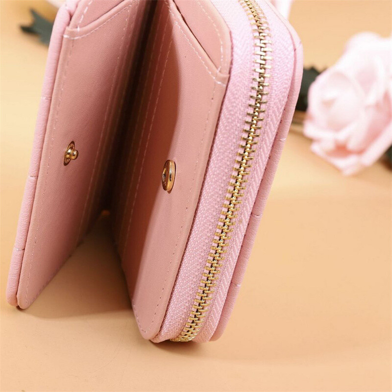 Jauni sieviešu īsie maki PU ādas sieviešu rūtainie maki karšu turētājs Maks Mode Sieviešu mazs rāvējslēdzēja maks ar monētu maku