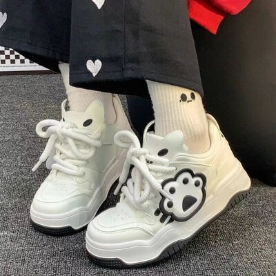 SHANPA Pantofi cu platformă cu gheare de pisică drăguț pentru femei, combinație de culori roz Kawaii, pantofi sport pentru femei, pantofi de modă în stil coreean