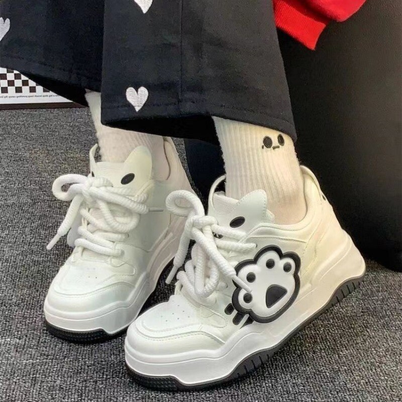 SHANPA Pantofi cu platformă cu gheare de pisică drăguț pentru femei, combinație de culori roz Kawaii, pantofi sport pentru femei, pantofi de modă în stil coreean