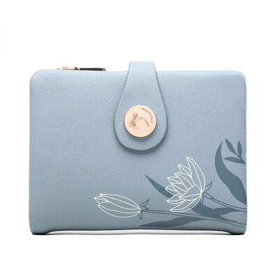 Portofel mic de modă pentru femei coreeană din piele PU cu cataramă geantă pentru monede, portofel scurt, cu fermoar, pliabil, de culoare solidă, geantă de bani