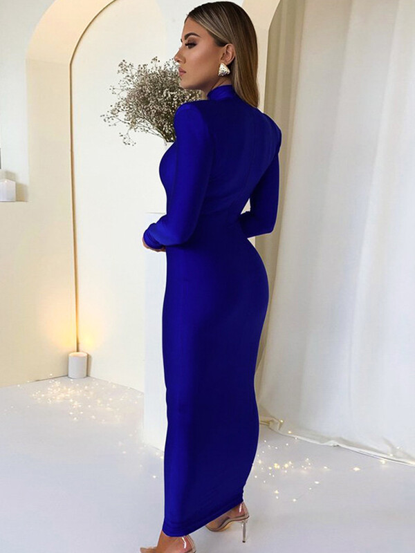 Rochie maxi lungă cu mânecă lungă, căptușită cu umeri, bodycon verde, club de petrecere, 2024, primăvară toamnă, haine elegante la modă pentru femei