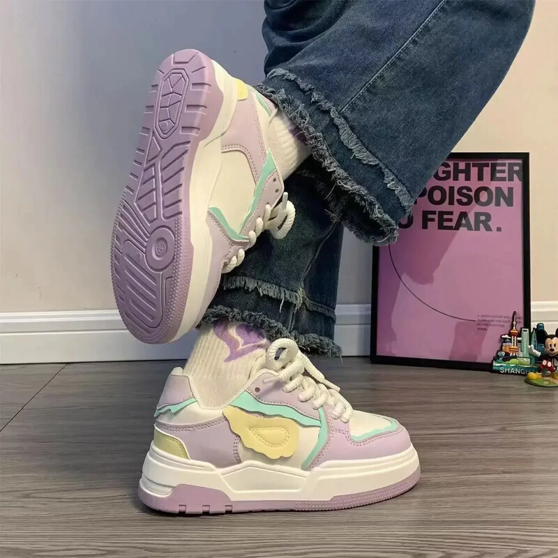 Platforma sporta balti apavi Modes, mežģīnes, ikdienišķas studentu sporta kurpes, sieviešu dizaineru dēlis, vulkanizēti apavi, 2024