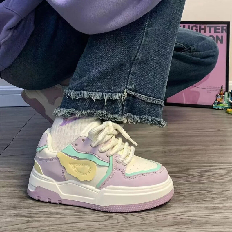 Platforma sporta balti apavi Modes, mežģīnes, ikdienišķas studentu sporta kurpes, sieviešu dizaineru dēlis, vulkanizēti apavi, 2024