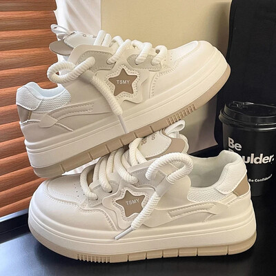 Sieviešu platformas kedas Zvaigžņu dizaina šņorējamas skeitborda dēlis, āra ērtas skriešanas sporta apavi Tenisa skriešanas kedas