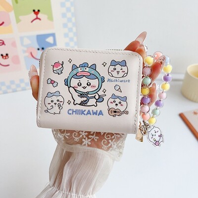 Portofel scurt din piele PU stil INS cu pandantiv de frânghie Suport card de credit Geanta de bani Chiikawa Mini poseta pentru monede Fata