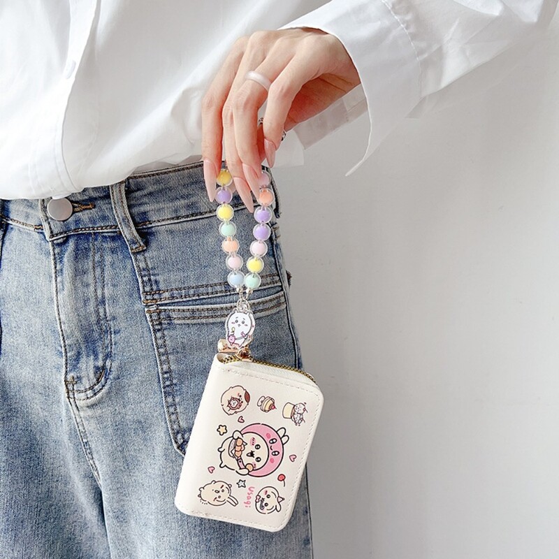 Portofel scurt din piele PU stil INS cu pandantiv de frânghie Suport card de credit Geanta de bani Chiikawa Mini poseta pentru monede Fata