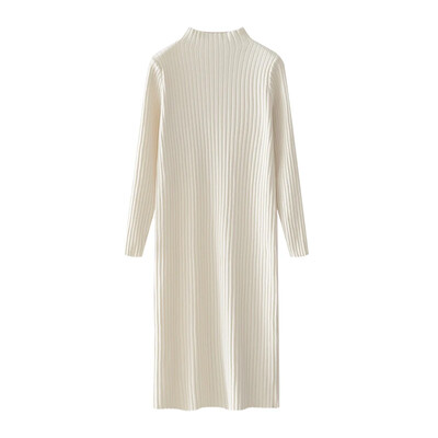 Sieviešu rudens ziemas ikdienišķa trikotāžas kleita ar izgriezumu, iekšēja slāņa adīta kleita ar garām piedurknēm, brīva vidēja garuma daudzpusīga džemperkleita