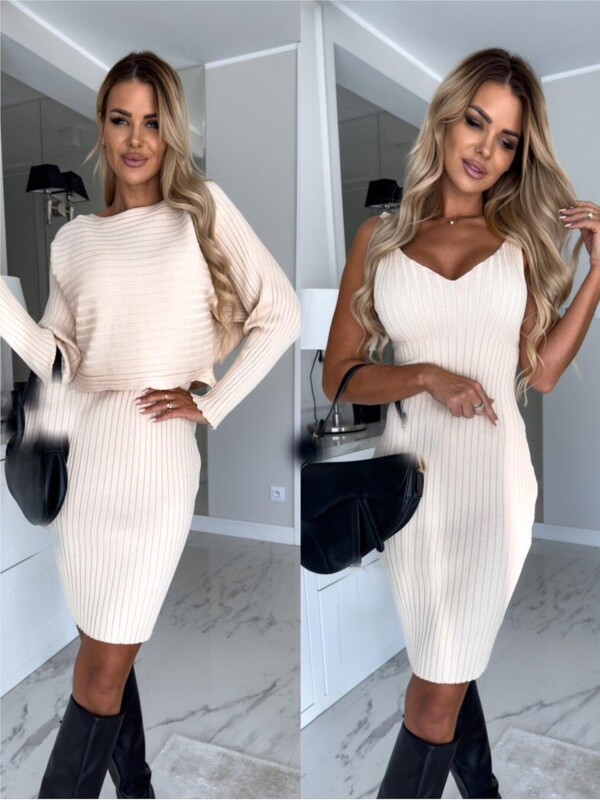 Pulover și rochie tricotate cu mânecă lungă la modă Seturi de două piese pentru femei 2025 ținute de toamnă iarnă Seturi de rochii bodycon sexy calde