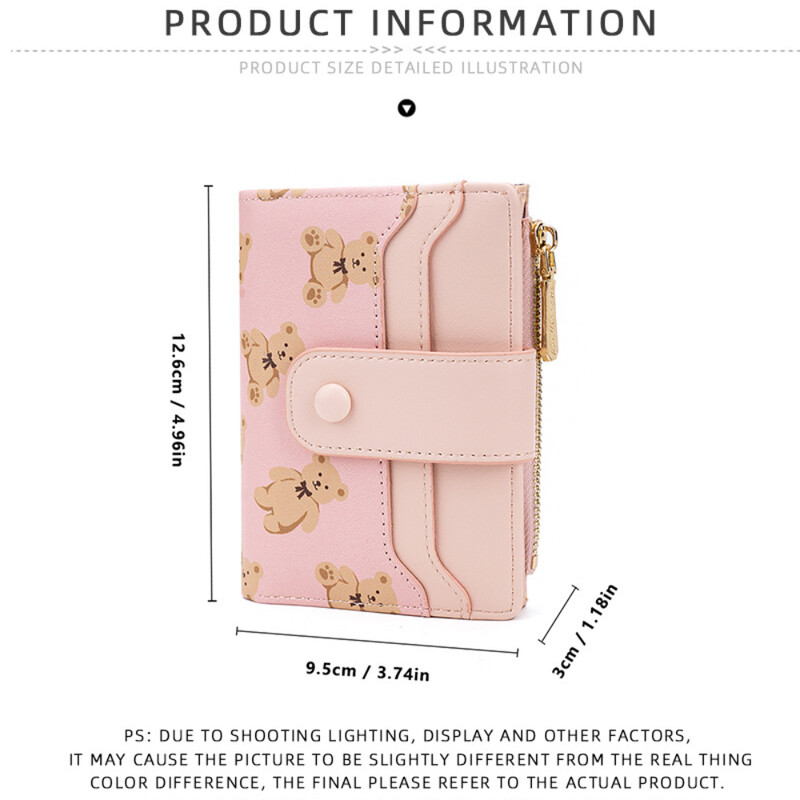 Portofele scurte pentru femei, din piele PU, pentru femei, cu portmonee, cu ursuleț drăguț, portofel pentru carduri pentru fete, portofel mic cu fermoar, cu portmoneu