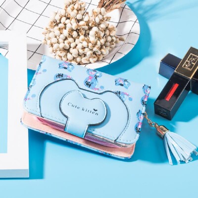 Crtani mačka Ženski novčanik s printom PU kožni ženski novčanik Dizajnirana torbica za novčiće Ženski držač za kartice Slatki novčanik s resicama