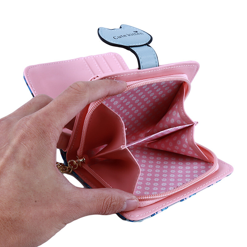 Crtani mačka Ženski novčanik s printom PU kožni ženski novčanik Dizajnirana torbica za novčiće Ženski držač za kartice Slatki novčanik s resicama