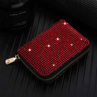 Geantă de depozitare pentru carduri pentru femei Poșetă elegantă pentru monede, cu strasuri, portofel mic pentru femei, cu fermoar, pentru schimbul de portofele