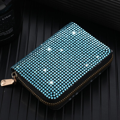 Geantă de depozitare pentru carduri pentru femei Poșetă elegantă pentru monede, cu strasuri, portofel mic pentru femei, cu fermoar, pentru schimbul de portofele