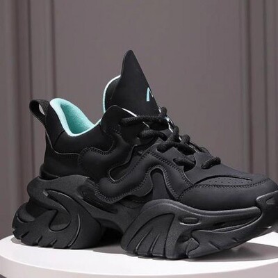 Pantofi negri cu platformă din piele, cu talpă groasă, toamnă, pantofi groși, femei, cu șireturi, 2024, comozi, pantofi de mers pentru femei.