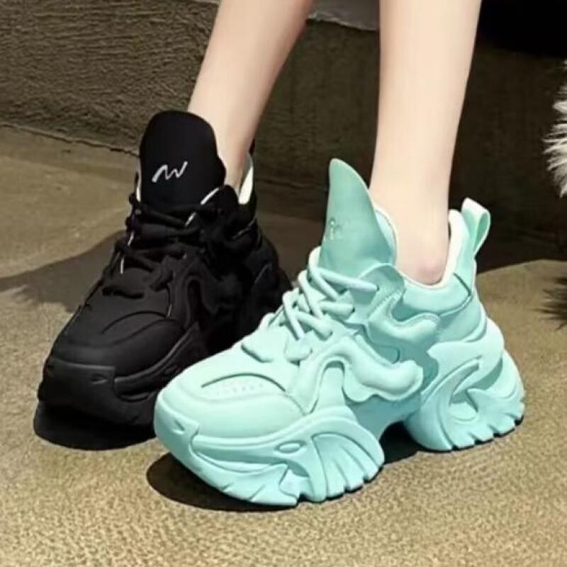 Pantofi negri cu platformă din piele, cu talpă groasă, toamnă, pantofi groși, femei, cu șireturi, 2024, comozi, pantofi de mers pentru femei.