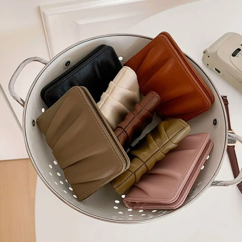 Ženska plisirana torbica za novčiće, modni novčanik, držač kartice s više utora za kartice, jednobojna prijenosna torbica za novac, torbica za gotovinu