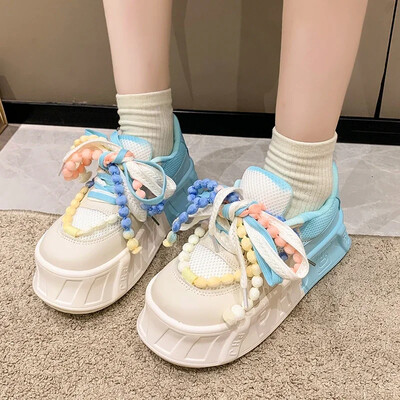 Kawaii biezs apakšas biskvīta kūka biezs apakšas sieviešu dēļu apavi Jaunas modes dēļu apavi gaišas krāsas neglīts lielas galvas sporta apavi