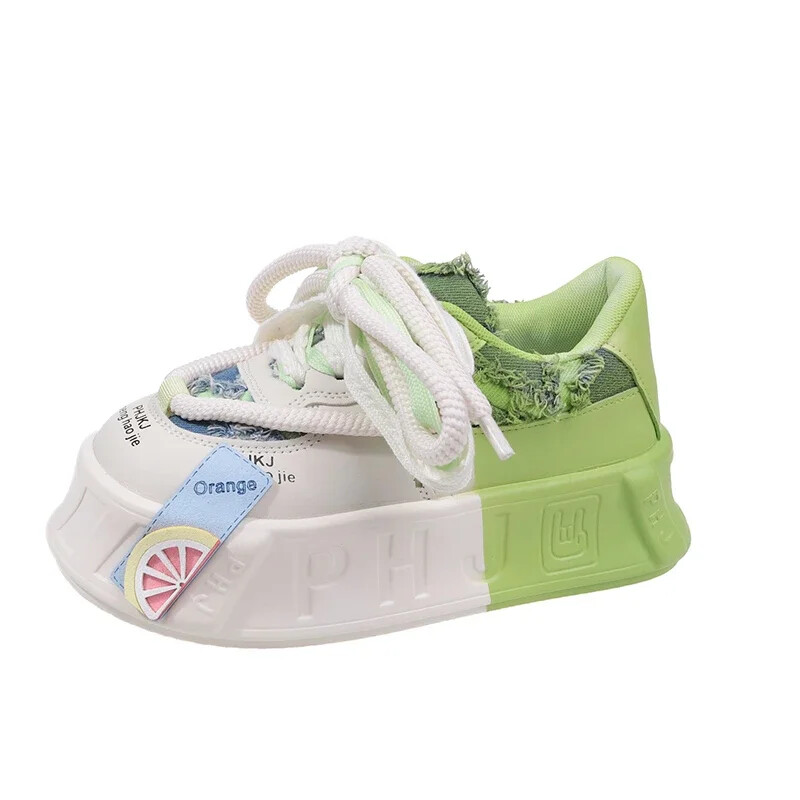 Kawaii biezs apakšas biskvīta kūka biezs apakšas sieviešu dēļu apavi Jaunas modes dēļu apavi gaišas krāsas neglīts lielas galvas sporta apavi