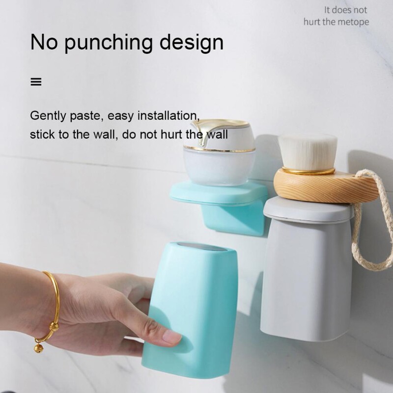 Suport pentru pahare pentru periuță de dinți, fără perforare, montat pe perete, suport pentru pahare pentru periaj magnetic, cutie de depozitare pentru pahare pentru apă de gură, anti-praf