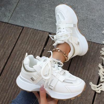 Jaunas Sieviešu kedas Tīkla elpojošas platformas kedas Sieviešu ikdienišķas mežģīnes āra sieviešu apavi Zemas kedas Zapatos De Mujer