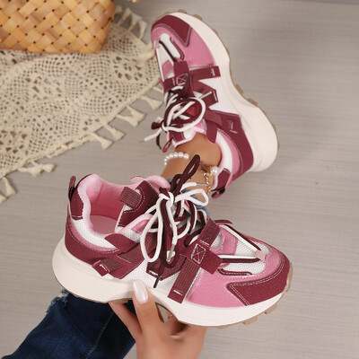 Jaunas Sieviešu kedas Tīkla elpojošas platformas kedas Sieviešu ikdienišķas mežģīnes āra sieviešu apavi Zemas kedas Zapatos De Mujer