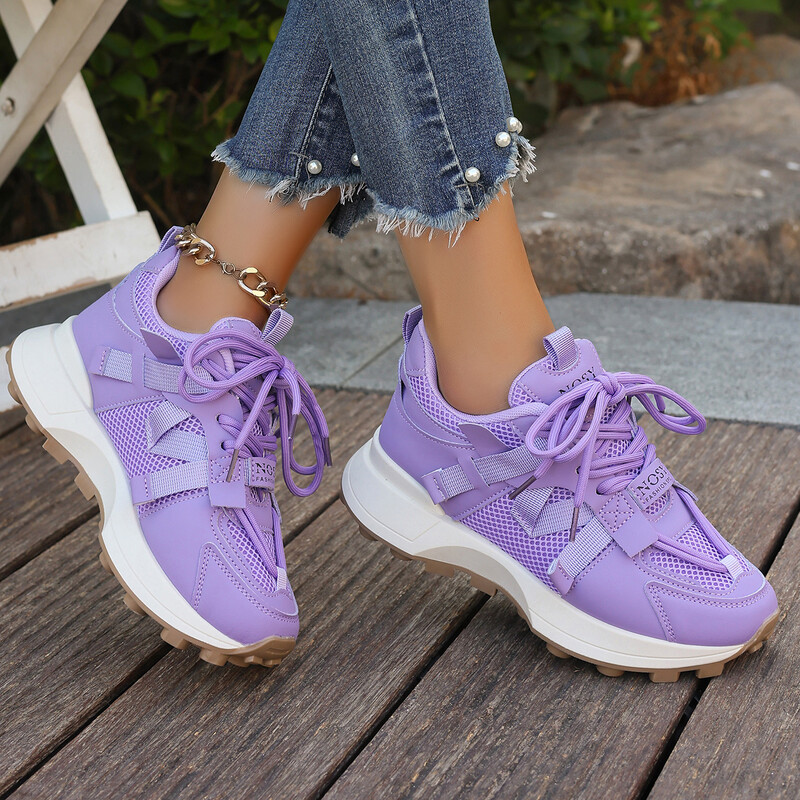 Jaunas Sieviešu kedas Tīkla elpojošas platformas kedas Sieviešu ikdienišķas mežģīnes āra sieviešu apavi Zemas kedas Zapatos De Mujer