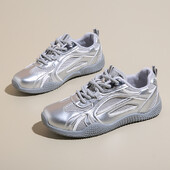 Pantofi sport simpli, argintii, casual, pentru femei, comozi, respirabili, pentru alergare, pentru femei, anti-alunecare, rezistenți la uzură, pantofi sport pentru femei