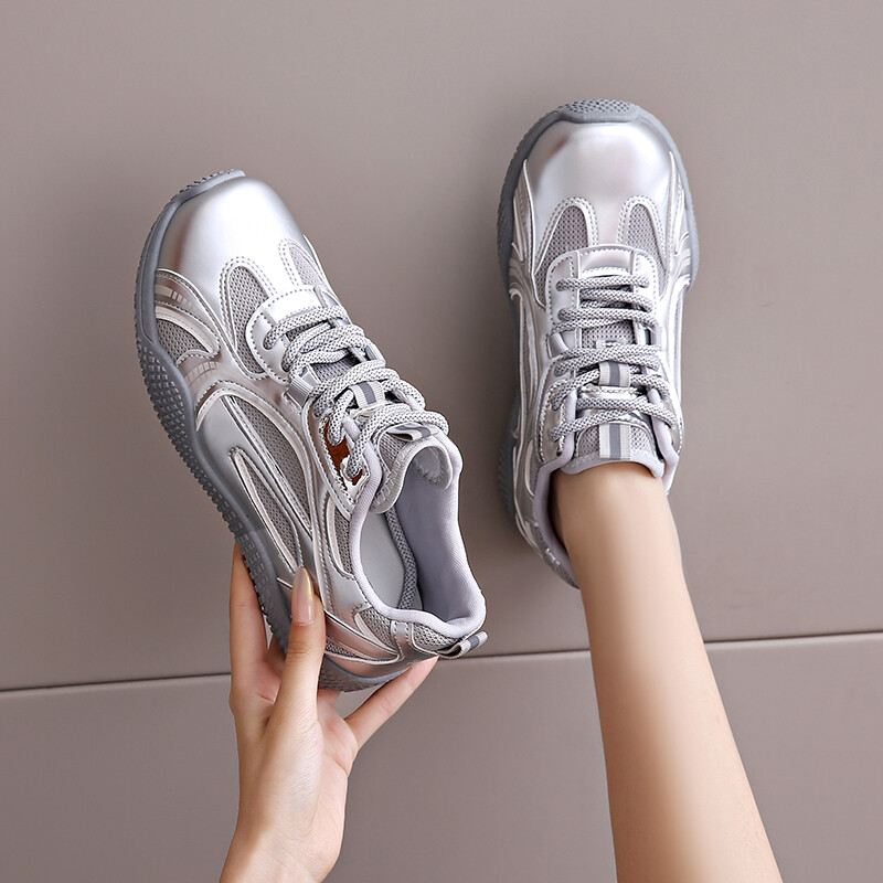 Pantofi sport simpli, argintii, casual, pentru femei, comozi, respirabili, pentru alergare, pentru femei, anti-alunecare, rezistenți la uzură, pantofi sport pentru femei