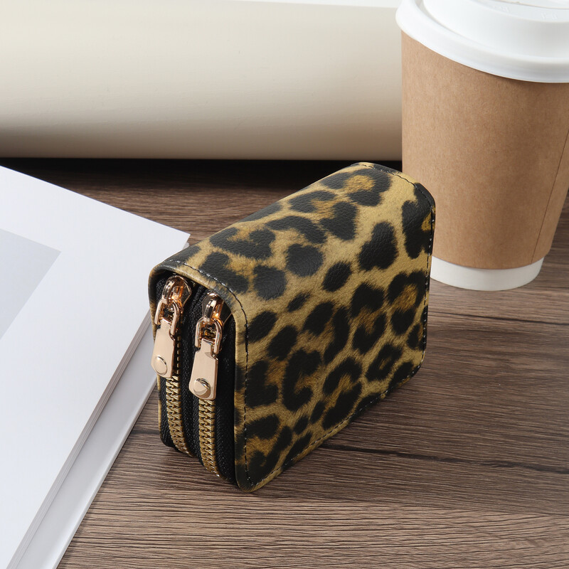 Geantă versatilă pentru carduri de credit cu fermoar dublu, portofel scurt pentru carduri, portmoneu cu mai multe sloturi pentru carduri