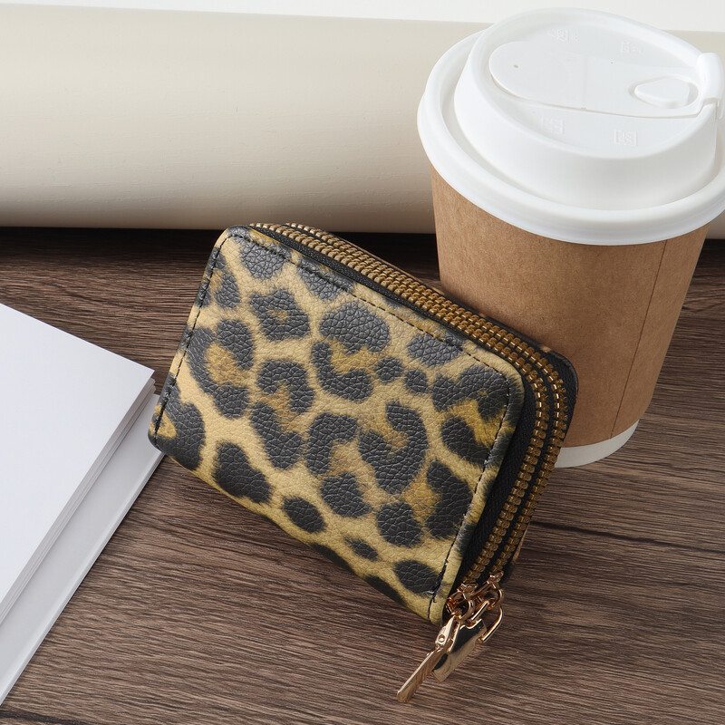 Geantă versatilă pentru carduri de credit cu fermoar dublu, portofel scurt pentru carduri, portmoneu cu mai multe sloturi pentru carduri