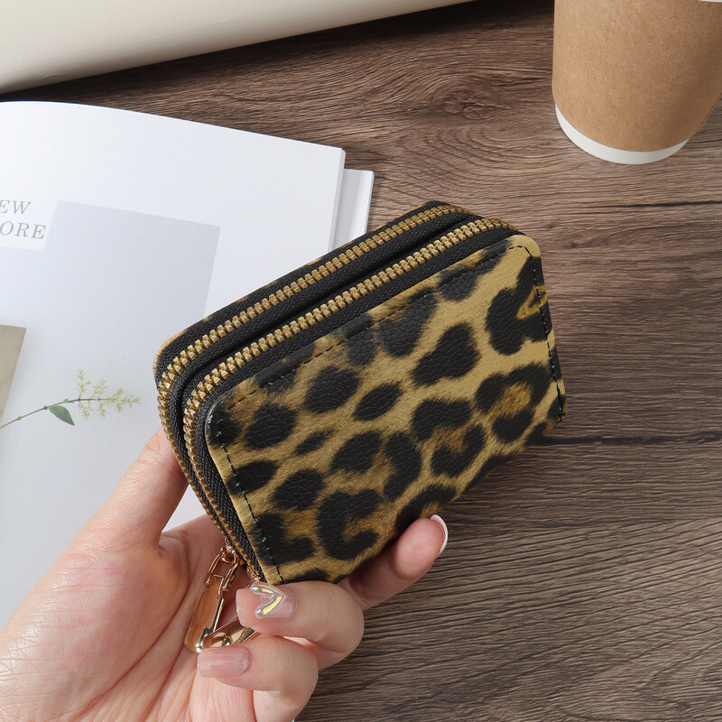 Geantă versatilă pentru carduri de credit cu fermoar dublu, portofel scurt pentru carduri, portmoneu cu mai multe sloturi pentru carduri