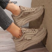 Jaunas sieviešu sporta kurpes Sieviešu modes elpojošas, šņorējamas sporta apavi platformas pastaigu dizaina apavi