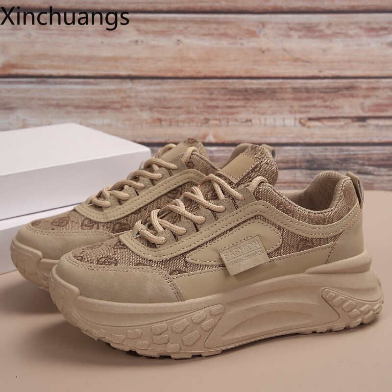 Jaunas sieviešu sporta kurpes Sieviešu modes elpojošas, šņorējamas sporta apavi platformas pastaigu dizaina apavi