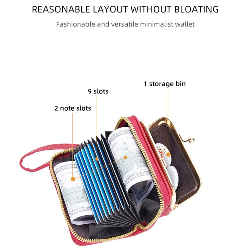 PU kožna torbica za novčiće Nova ženska harmonika torba s patentnim zatvaračem Mini torba za kartice Torba za pohranu više kartica s remenom za zapešće
