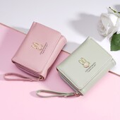 Portofel pentru femei, scurt, pentru fete, la modă, simplu, coreeană, cu monede, cu trei ori, multifuncțional, cu slot pentru carduri, portofel mic