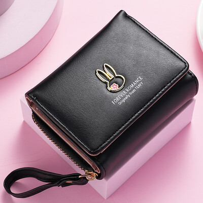 Portofel pentru femei, scurt, pentru fete, la modă, simplu, coreeană, cu monede, cu trei ori, multifuncțional, cu slot pentru carduri, portofel mic