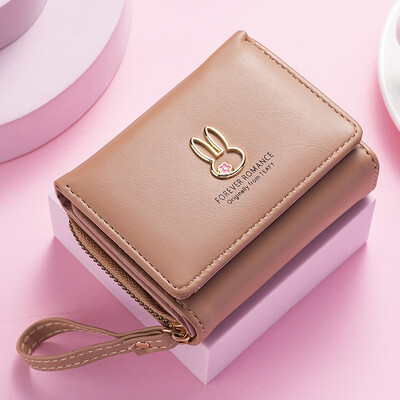 Portofel pentru femei, scurt, pentru fete, la modă, simplu, coreeană, cu monede, cu trei ori, multifuncțional, cu slot pentru carduri, portofel mic