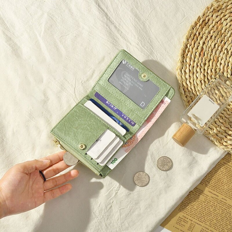 Portofel scurt din piele la modă. Poșetă cu fermoar de capacitate mare, culoare solidă, geantă pentru bani, cadou