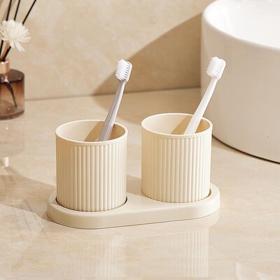 Cupă de spălat Suport pentru periuță de dinți Cupe portabile pentru spălat cuplu, pahar din plastic pentru periuță de dinți cu bază de tavă, accesorii pentru baie