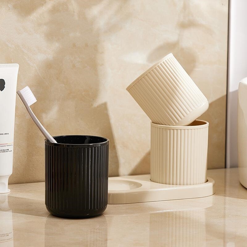 Cupă de spălat Suport pentru periuță de dinți Cupe portabile pentru spălat cuplu, pahar din plastic pentru periuță de dinți cu bază de tavă, accesorii pentru baie